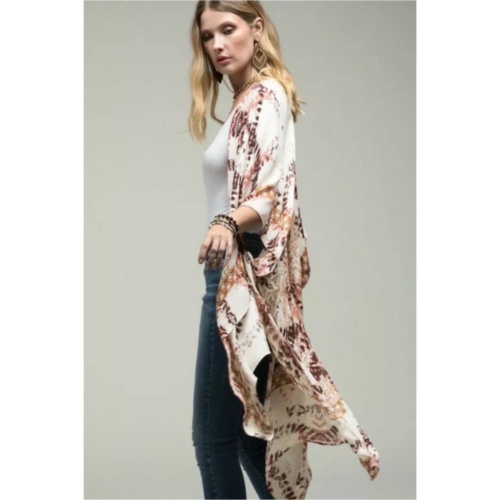 SOLD OUT Burnt Orange Tie Dye Mandala Boho Kimono Wrap - Picture 5 of 6